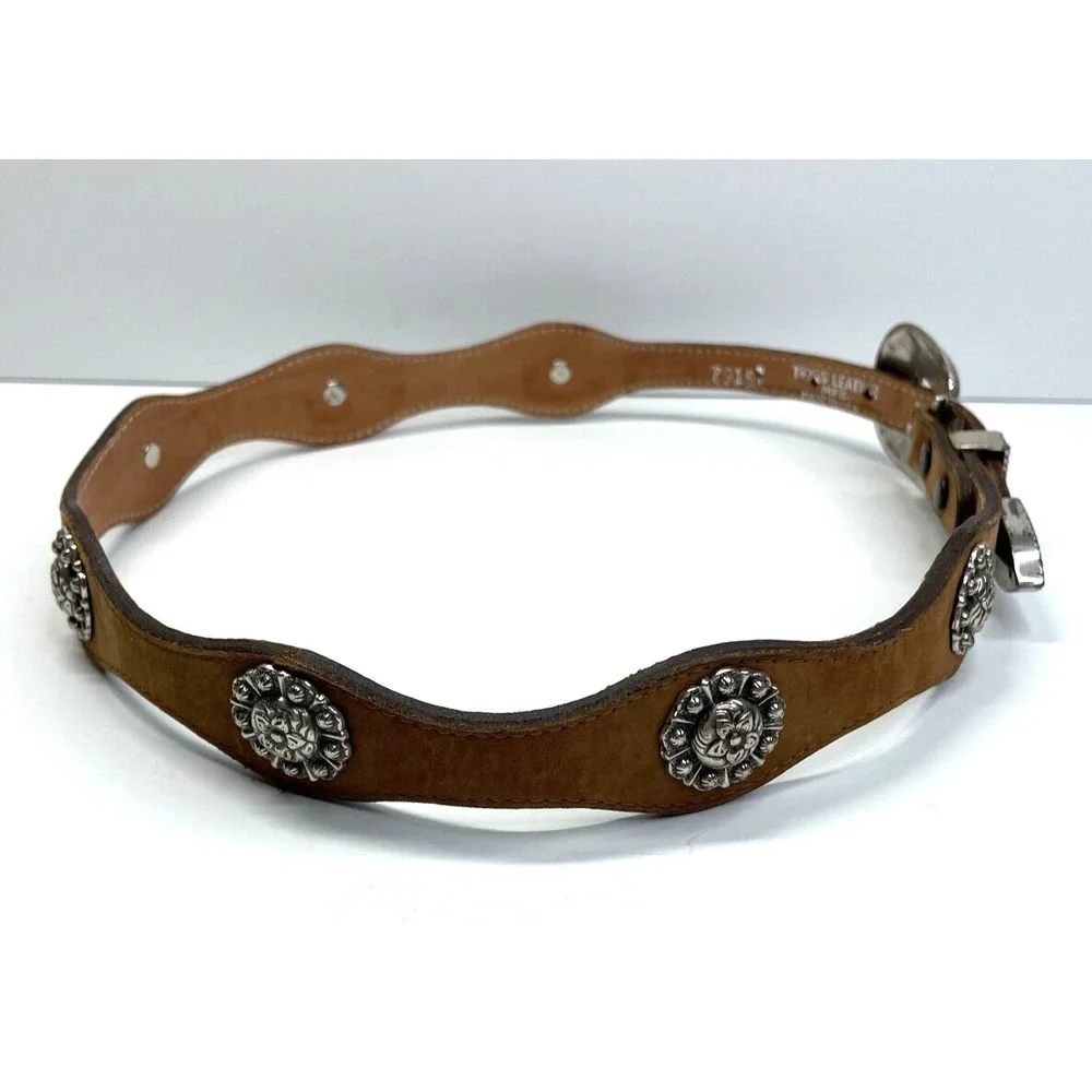 Texas Leather MFG. Western Scallop Concho Belt Genuine Leather USA Size 30 79151